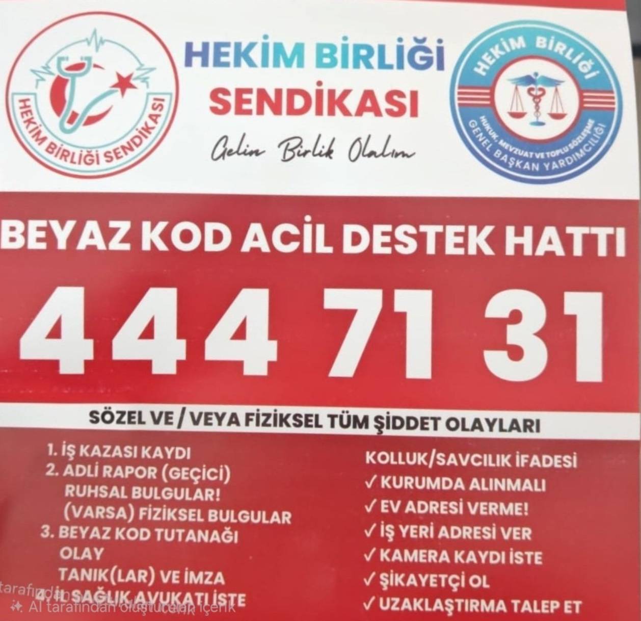 Hekim Birliği Beyaz Kod Acil Hukuk Destek Hattı Hizmette 1 Goruntu 1.04.2026 19.48 2