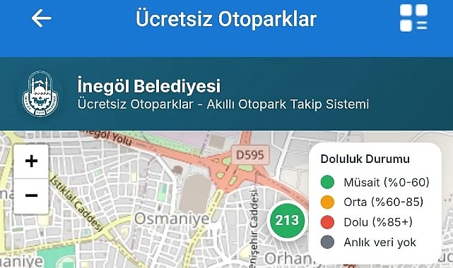 inegolde ucretsiz otoparklarin anlik doluluk orani artik cebinizde